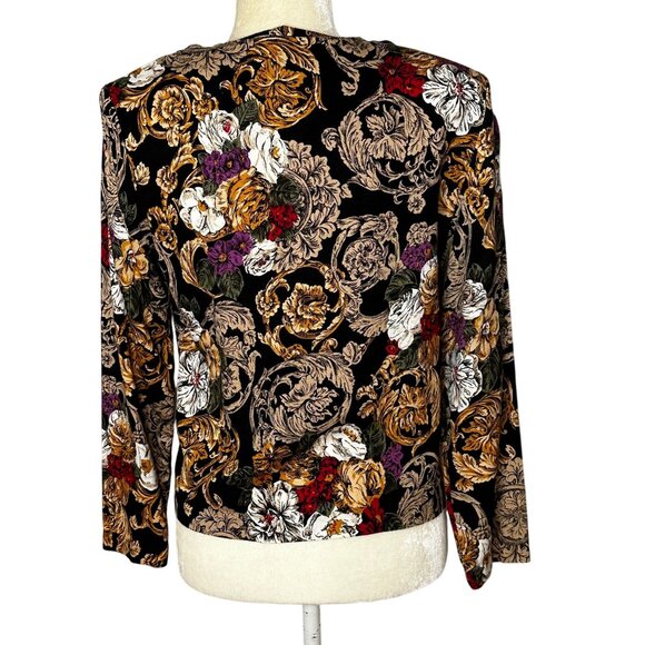 Vintage Norton McNaughton Baroque Floral Blouse Jacket Top Sz 10 - Picture 4 of 10